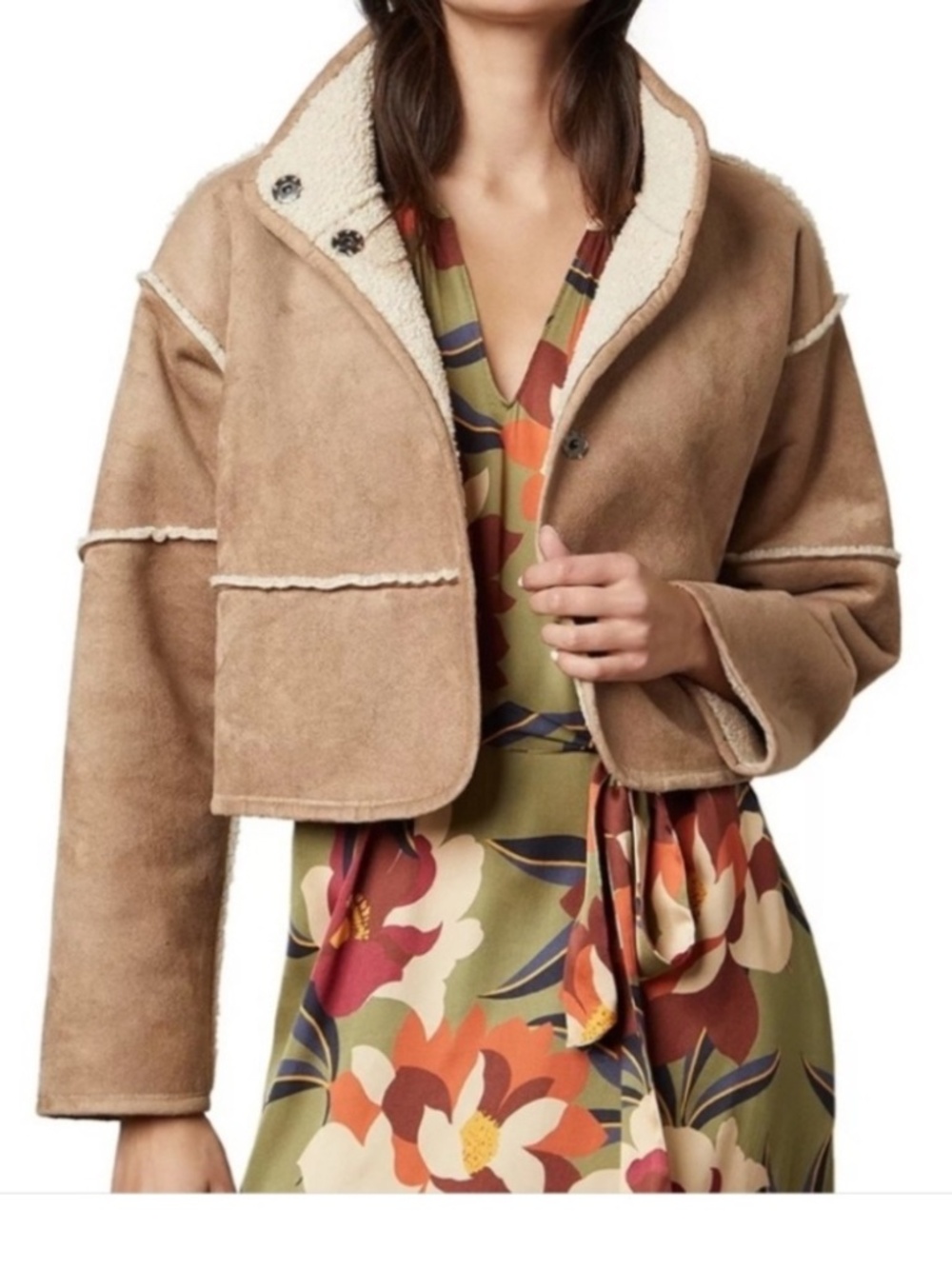 Velvet by Graham Spencer Cropped Reversible Teddy Shearling Jacket